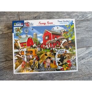 White Mountain Funny Farm 1000 Piece Multi Seek & Find Jigsaw Puzzle Open Box